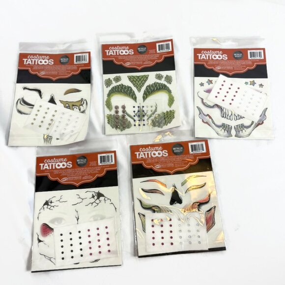 New Halloween Temporary 'Costume Face Tattoos' Lot of 5 Savvi - Picture 7 of 7